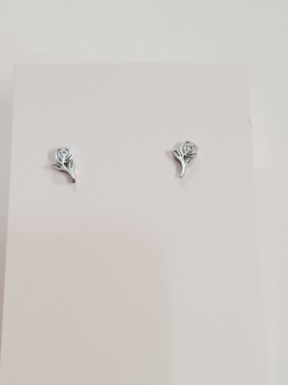 Silver-tone  Rose Stud Earrings - Silver Floral Jewelry